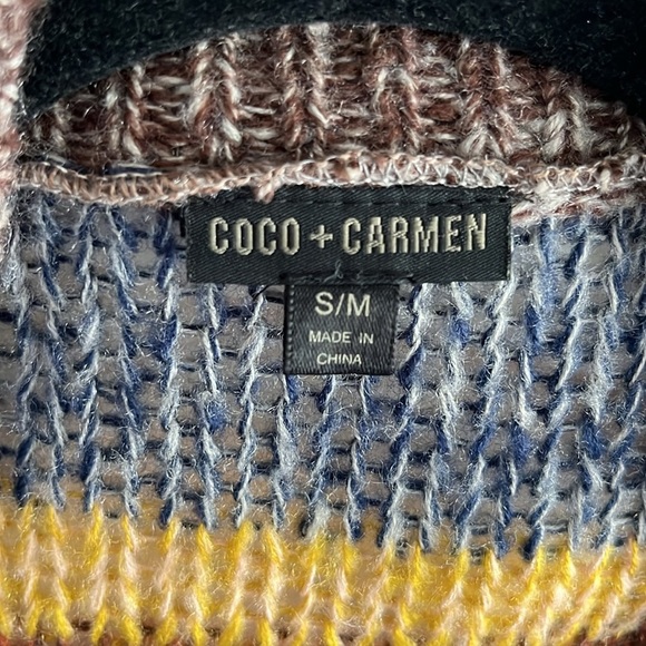 Coco + Carmen Open Front Asymmetrical Soft Striped Cardigan S/M Brown Yellow - Picture 6 of 7